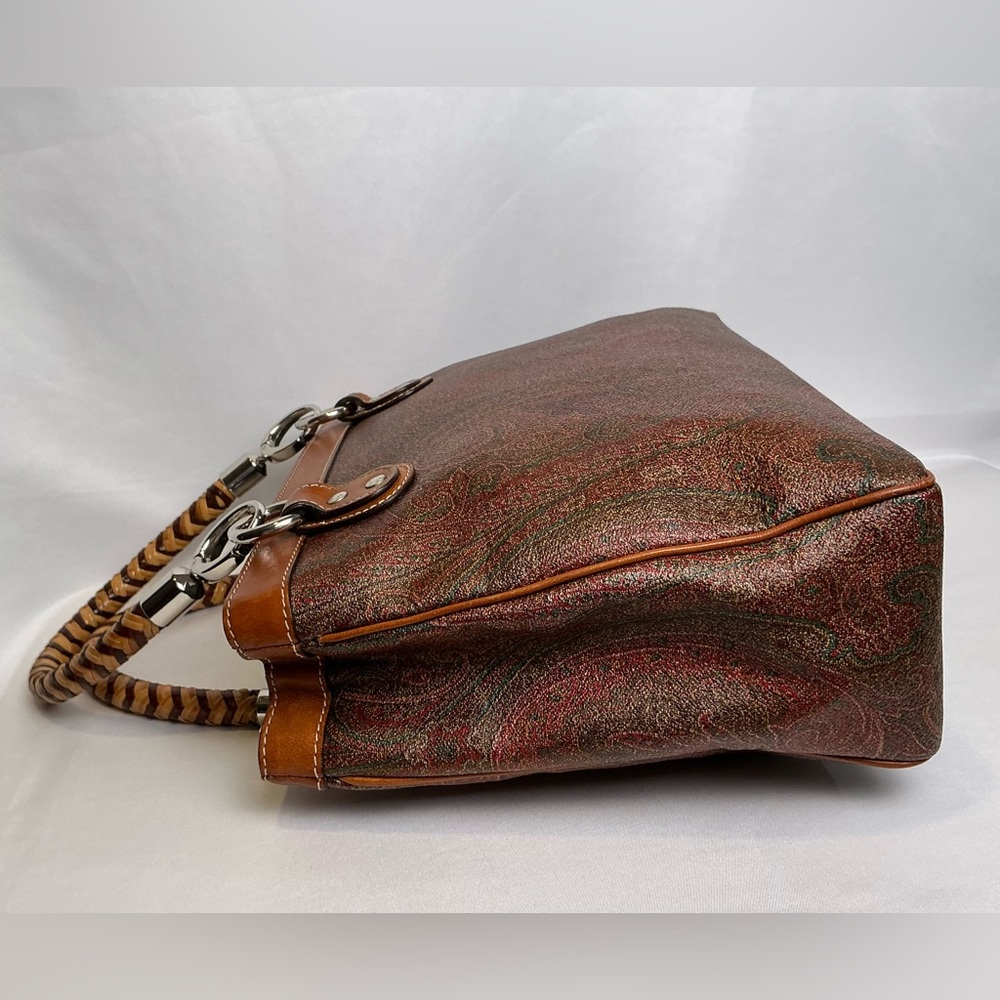 RARE Entro Paisley Handbag Satchel Satin Braided handles Fuchsia Lining vintage - Picture 8 of 16